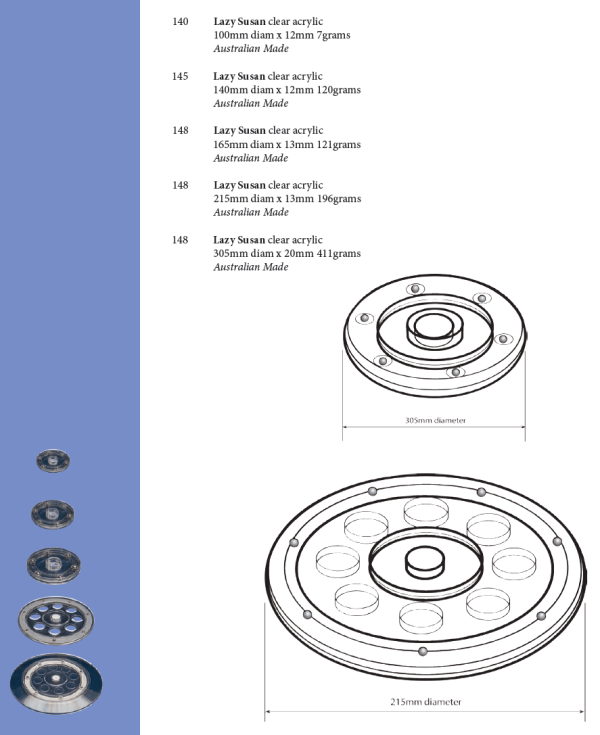 Plastic Fabrication | Cnc Laser Cutting | Gold Coast | Plastics Online | 140 100mm 145 140mm 148 165mm, 215, 305mm Lazy Susan